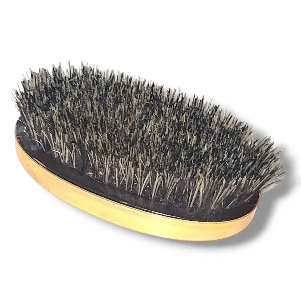 Vintage Italian Horsehair Shoe Brush Brass Red Blue Stripe Oval Leather Care 5
